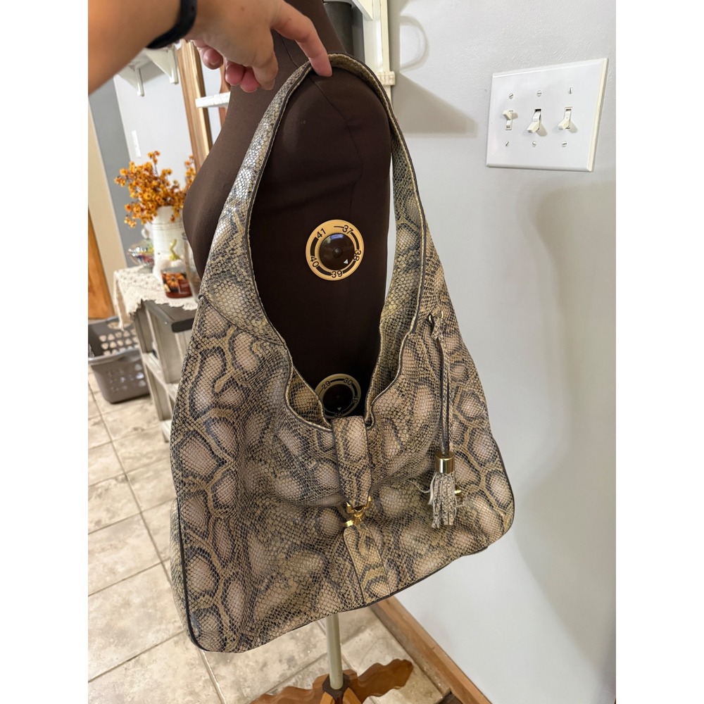 Gili Hobo Bag Large Snakeskin Print Tan Shoulder Purse Tassel Lock Chic mob wife